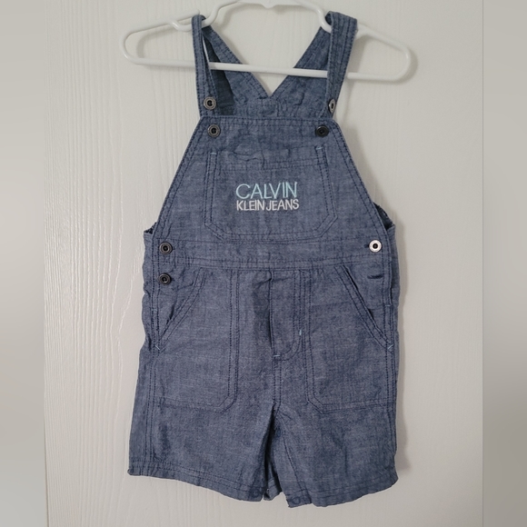 Calvin Klein 24 Months Shortalls Overall Shorts Light Blue Denim Baby Boy Unisex - Picture 6 of 12